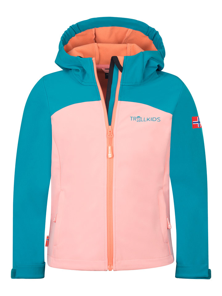 

Куртка софтшелл Trollkids, цвет rosa/blau/orange