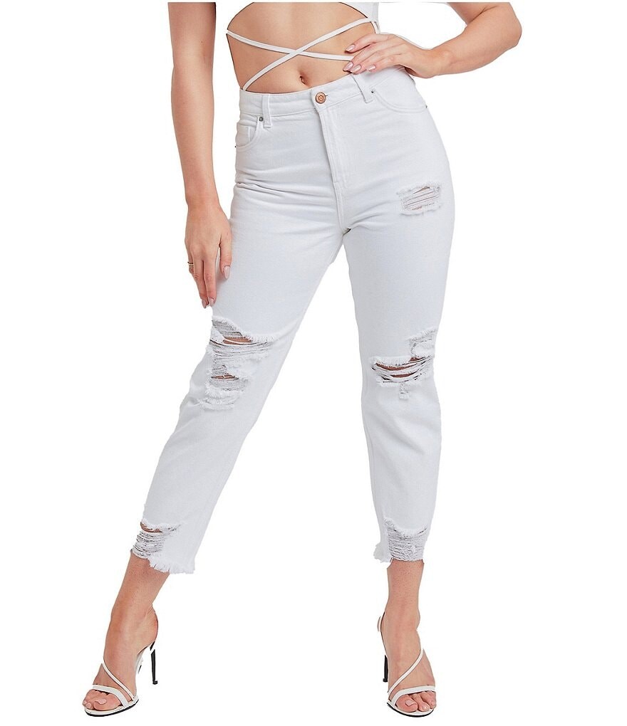 

YMI Jeanswear Базовые джинсы с высокой посадкой и потертостями до щиколотки, белый