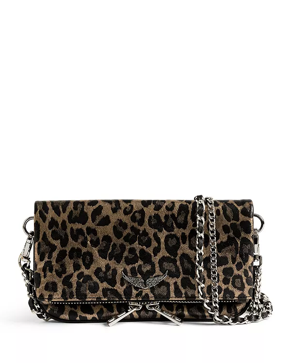 

Кожаный клатч Rock nano metallic с леопардовым принтом Zadig & Voltaire, коричневый