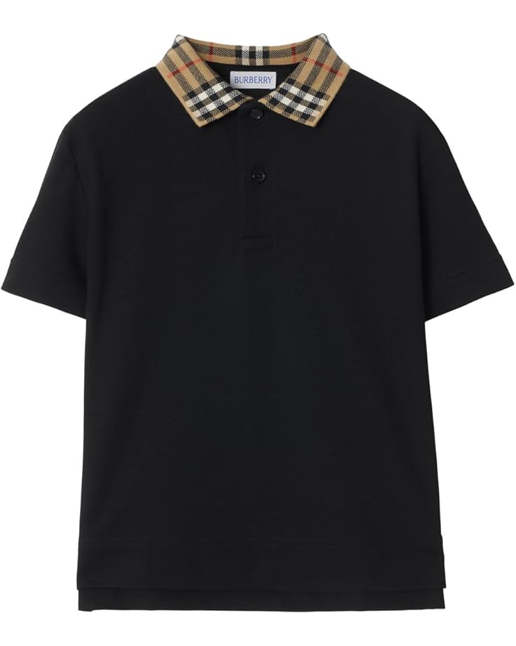

Поло Burberry Kids Johane Check Collar Polo Shirt, черный