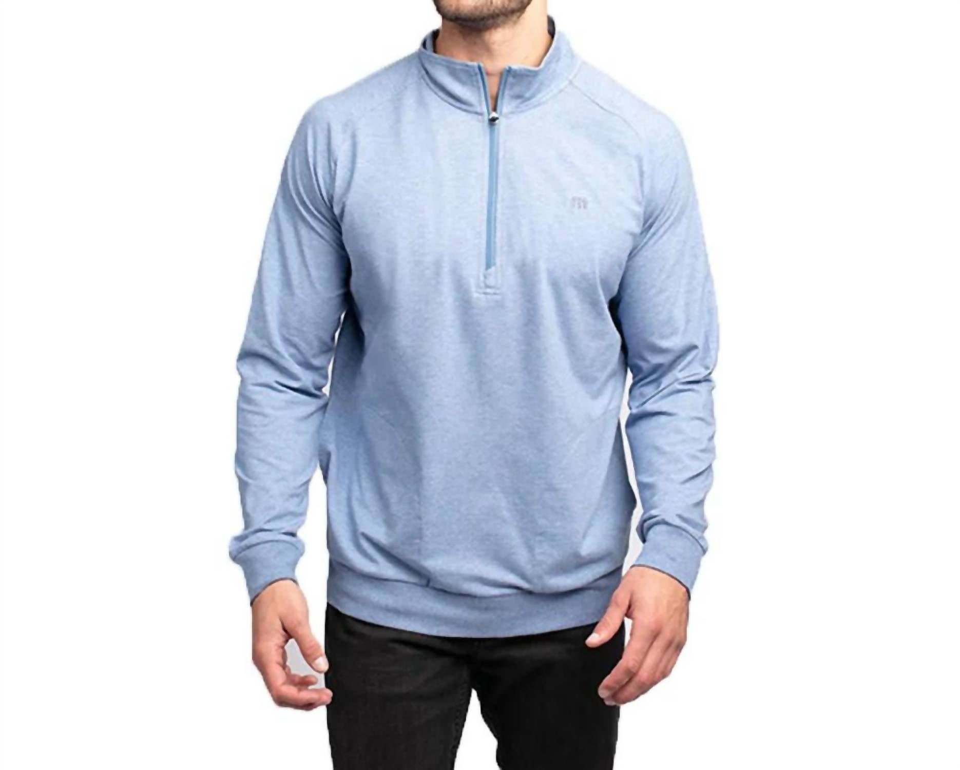 

Мужской свитер Zachary на молнии 1/2 цвета светло-голубой меланж TravisMathew