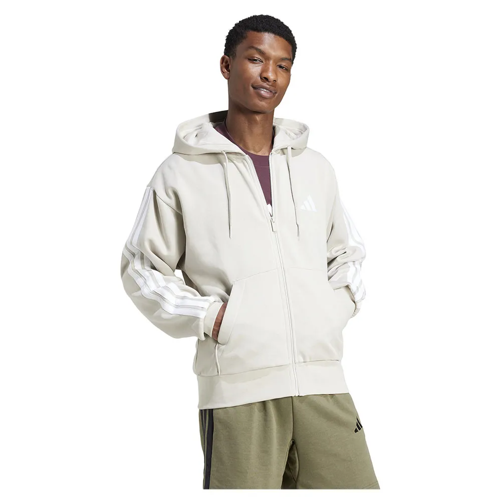 Толстовка adidas Essentials 3 Stripes Fleece full zip, бежевый — фото 4