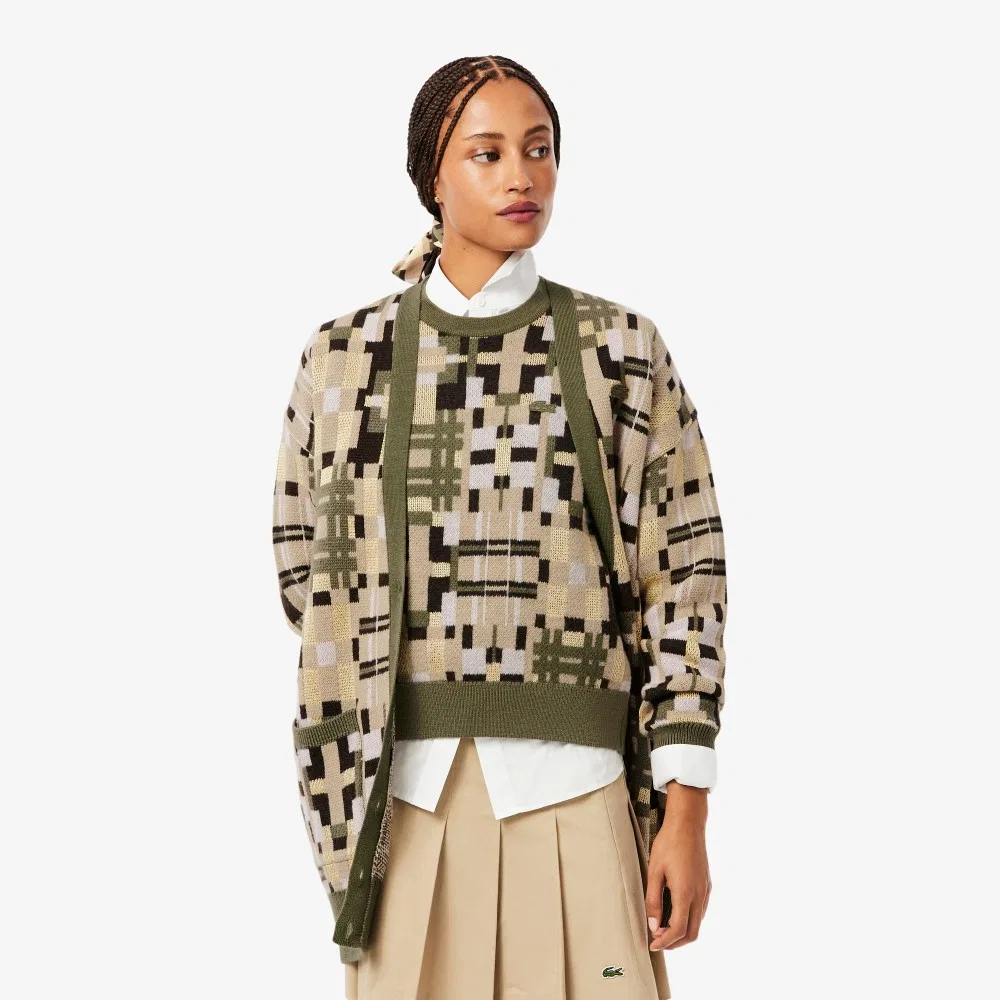 Кардиган Lacoste Мульти-хаки с жаккардовым узором