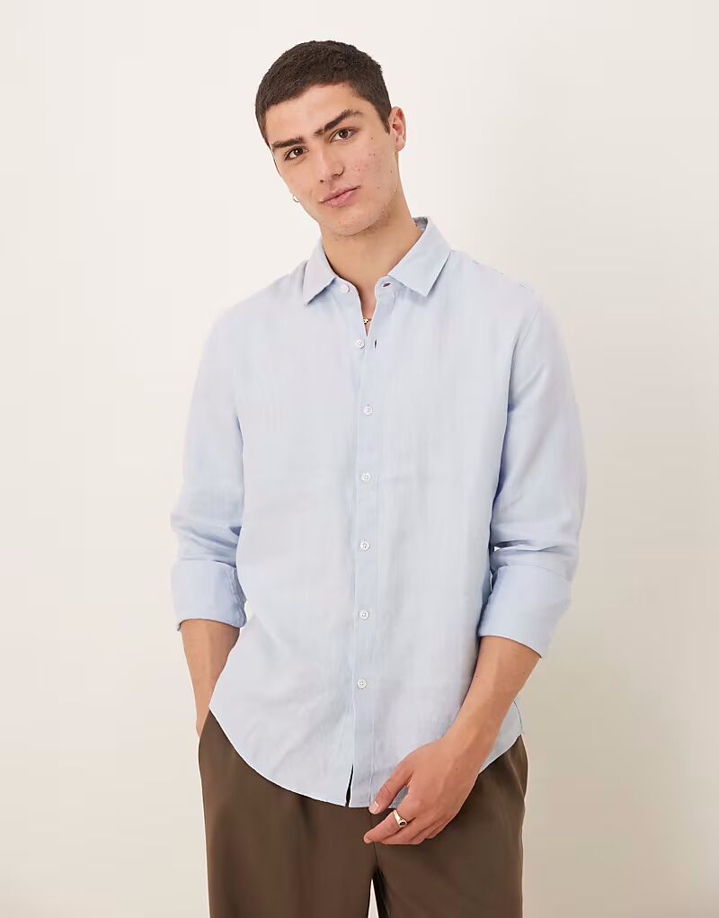 

Льняная рубашка Abercrombie & Fitch синего цвета