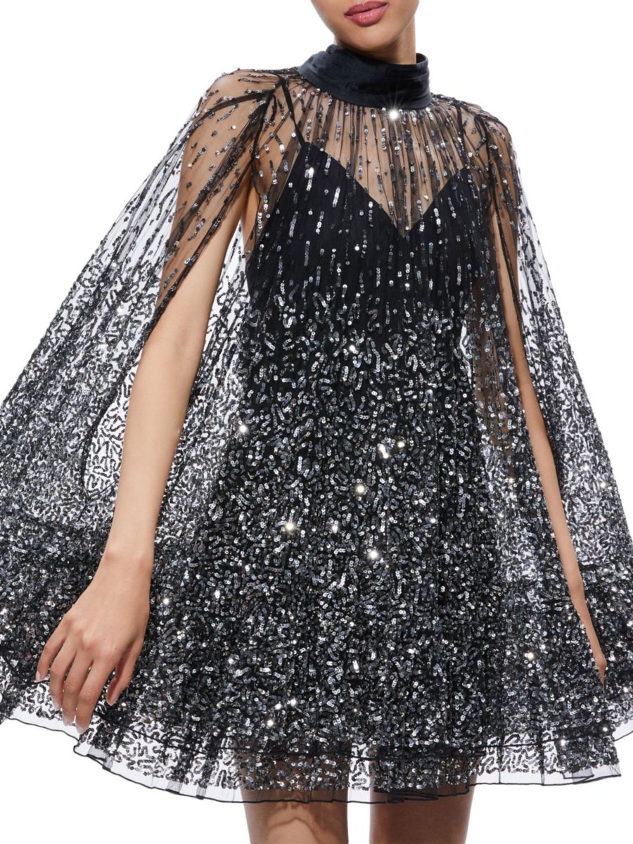 

Мини-платье-накидка Zenon с пайетками Alice + Olivia, цвет Black Silver
