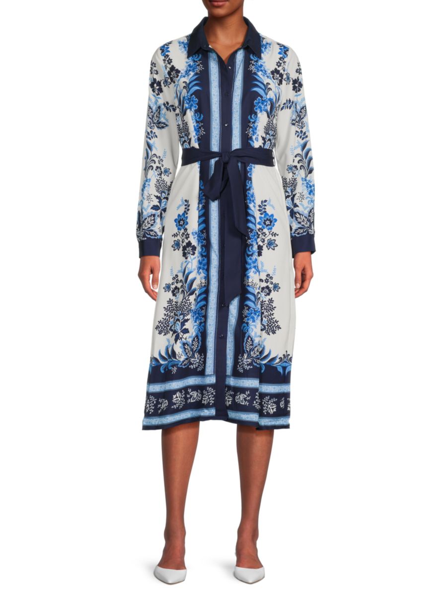 

Платье-рубашка миди Marina Floral Tahari, синий мульти