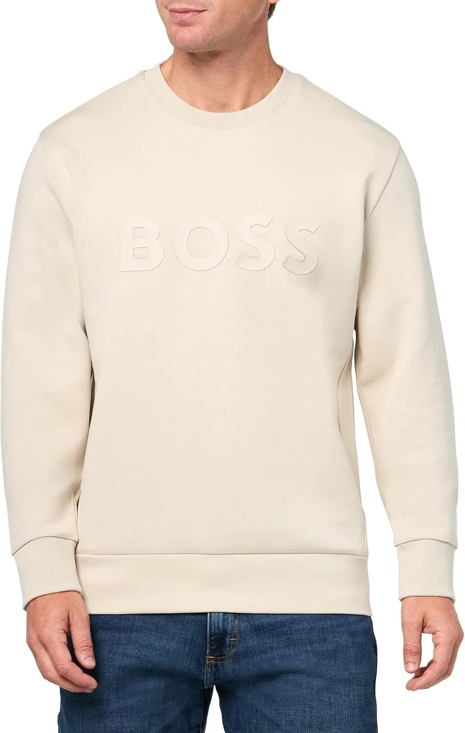 Мужская толстовка BOSS с круглым вырезом и культовым логотипом Boss, Peyote Beige