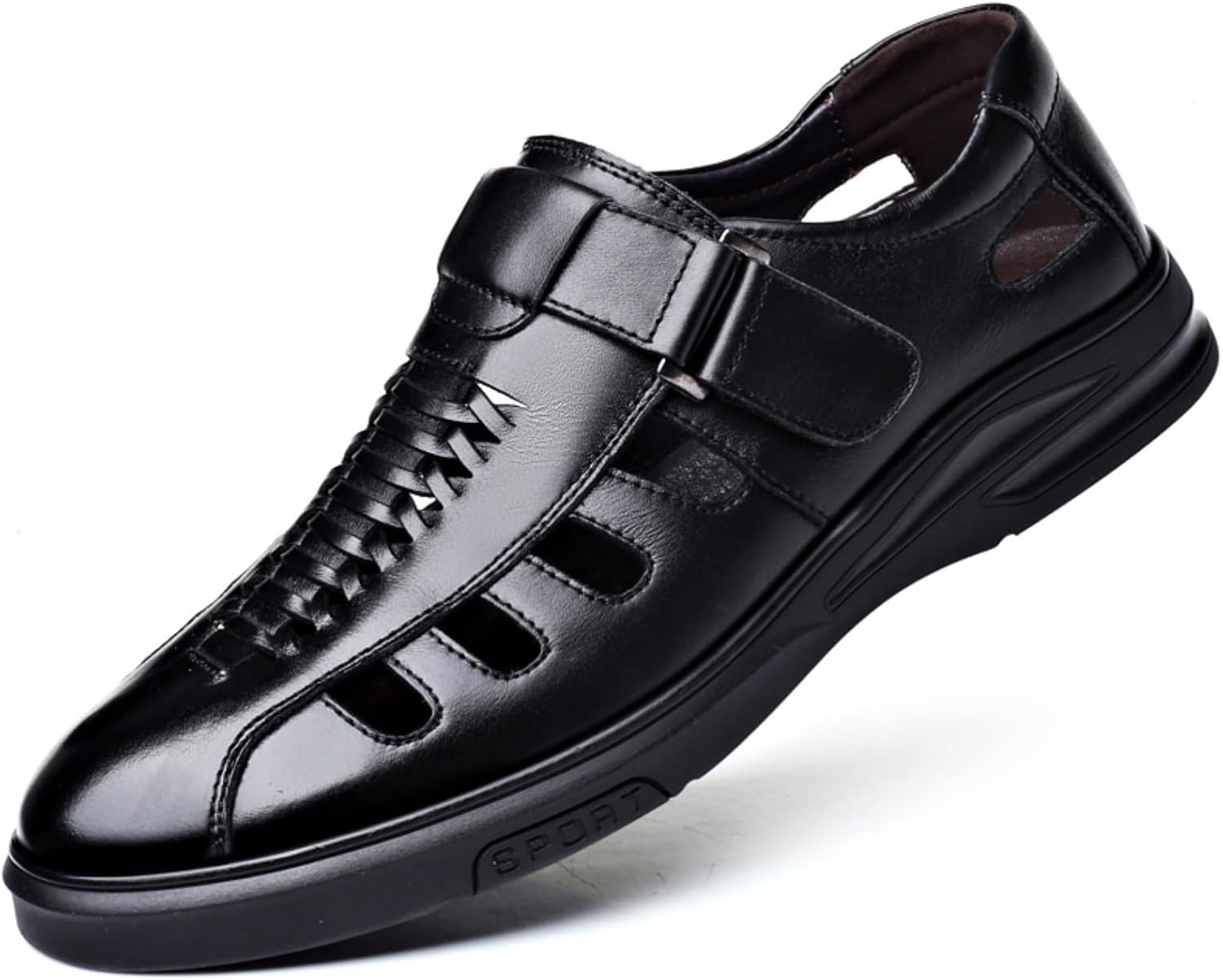 

Мужские кожаные сандалии HANABIRA с закрытым носком, сандалии для мужчин, летние пляжные рыбацкие туфли, повседневные, дышащие, черный