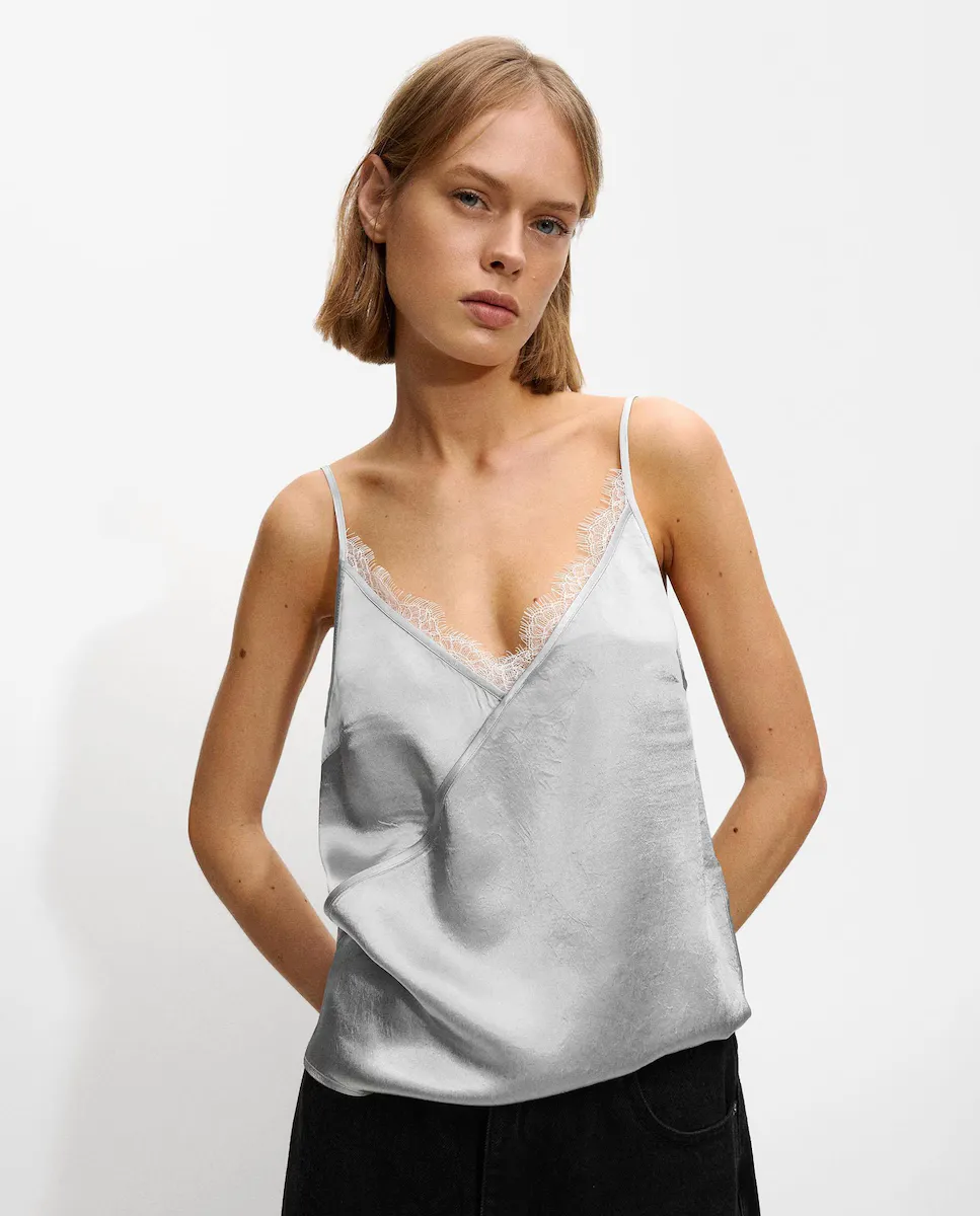 

Женский топ нижнего белья с кружевом Parfois, серебряный