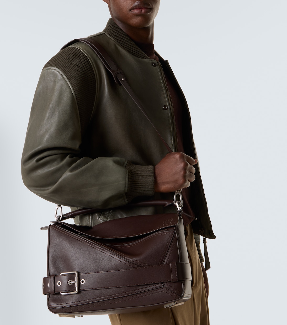 Большая кожаная сумка-тоут Puzzle Biker Loewe, Dark Brownie — фото 3