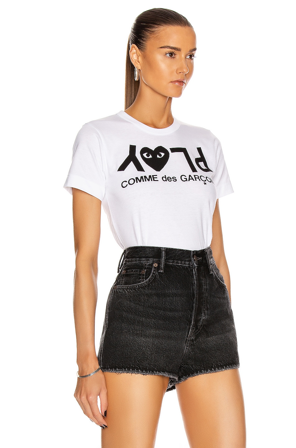 Черная футболка из джерси с принтом COMME des GARCONS PLAY, белый — фото 2