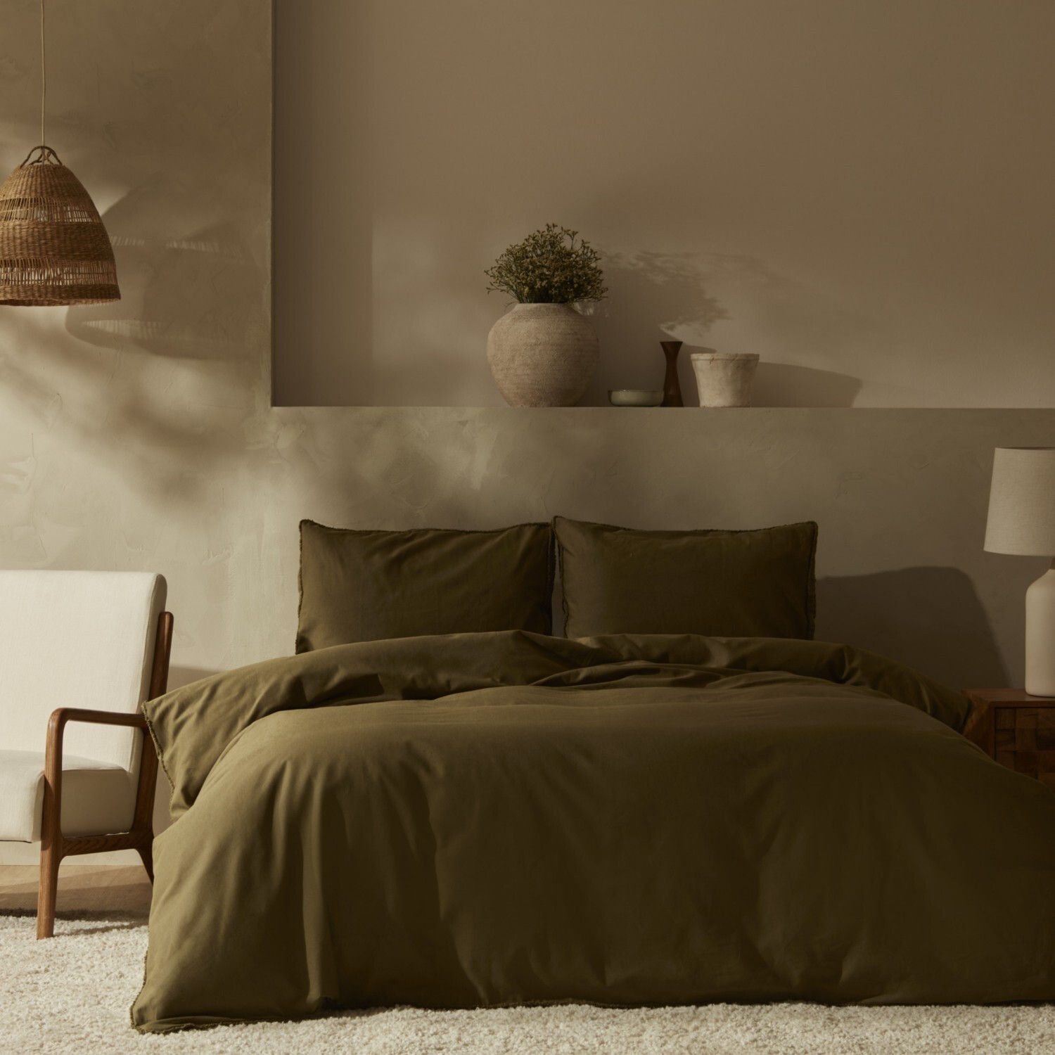 

Комплект постельного белья Karaca Home Pollen из льна, цвет хаки