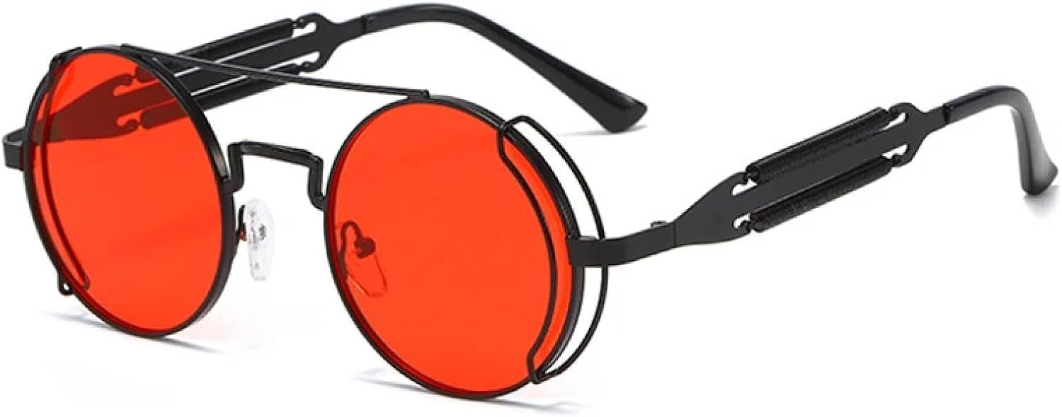 

Солнцезащитные очки с защитой от УФ-излучения UV400 | Круглые металлические очки в стиле стимпанк | Для женщин и мужчин, для занятий спортом на открытом воздухе и вождения DSVIGF, Black-red