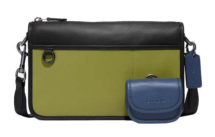 

COACH Сумка-мессенджер Heritage из коровьей кожи, средний размер, унисекс, черно-зелено-синяя