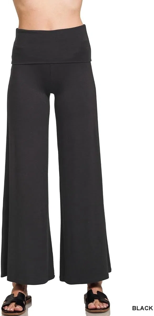 Широкие брюки с завышенной талией и отворотом, Composition: 95% rayon, 5% spandex, Black — фото 2