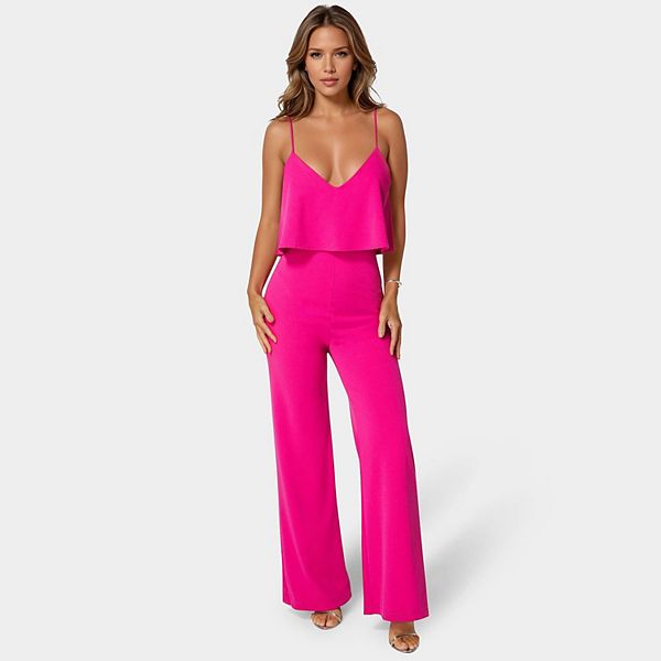 

Женский комбинезон с v-образным вырезом и тонкими бретелями Bebe, Fuchsia