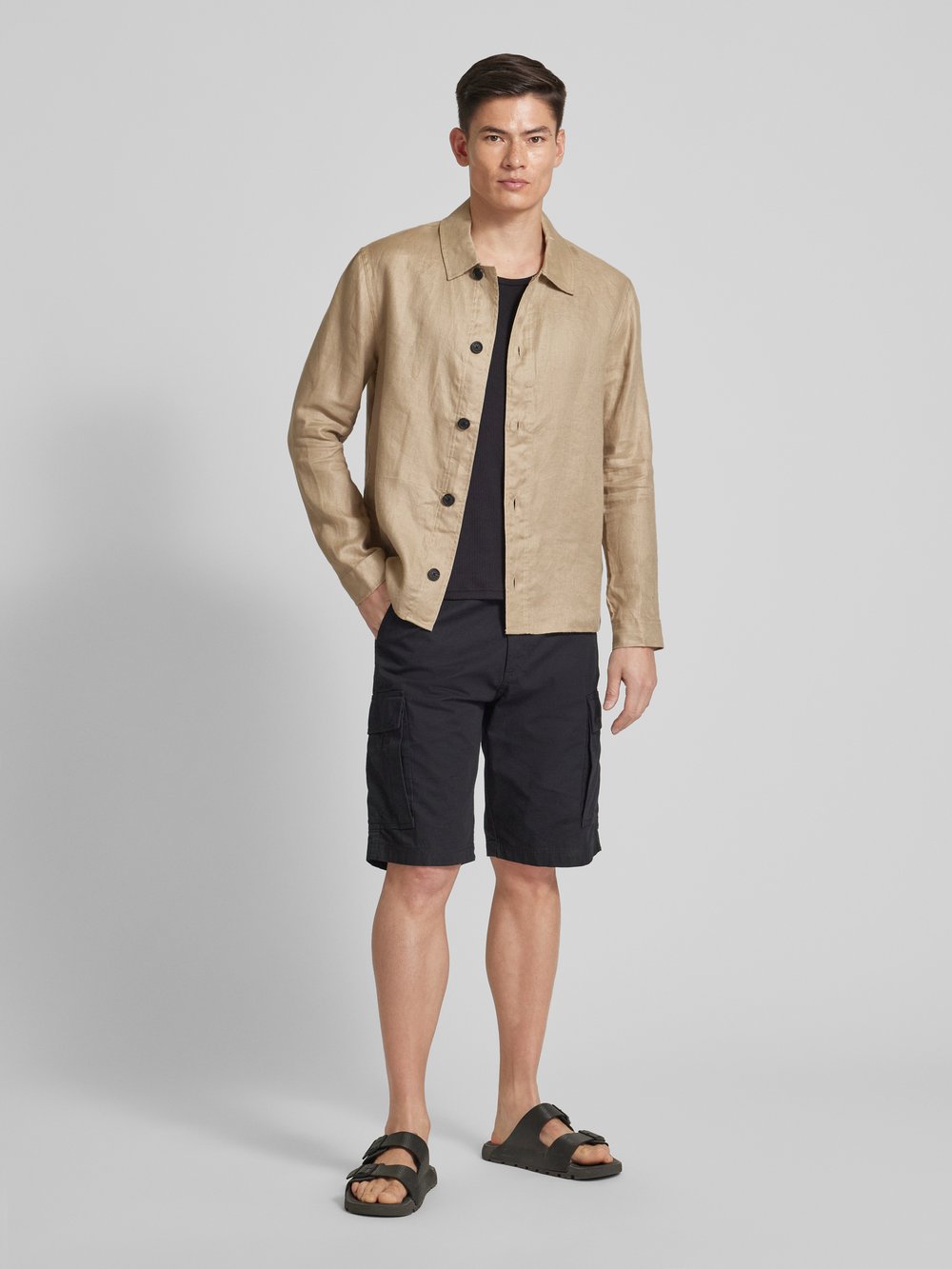 

Льняная рубашка прямого кроя с воротником-стойкой, модель «Питер» GABBA, бежевый