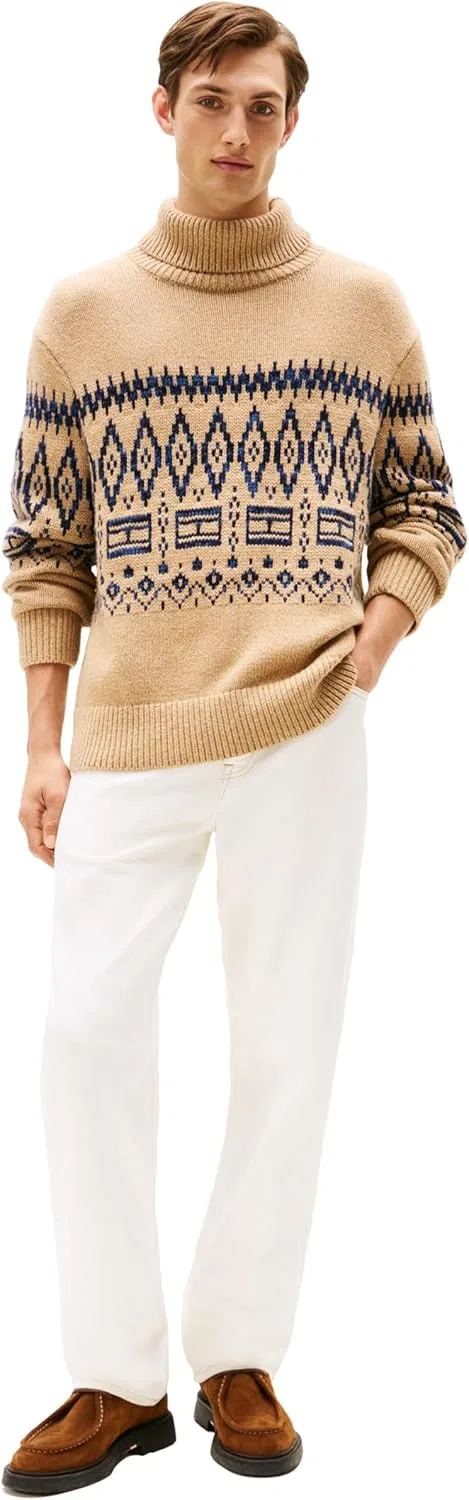 Свитер-водолазка Tommy Hilfiger из кашемира с норвежским узором, коричневый — фото 3
