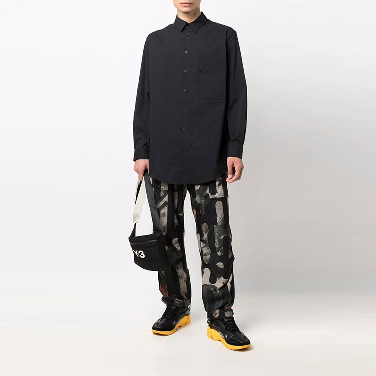 Y-3 Мужская черная рубашка Y 3 Shirts с острым воротником средней высоты — фото 3