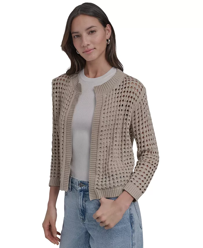 

Кардиган с ажурной вязкой Petite DKNY Jeans, коричневый/бежевый
