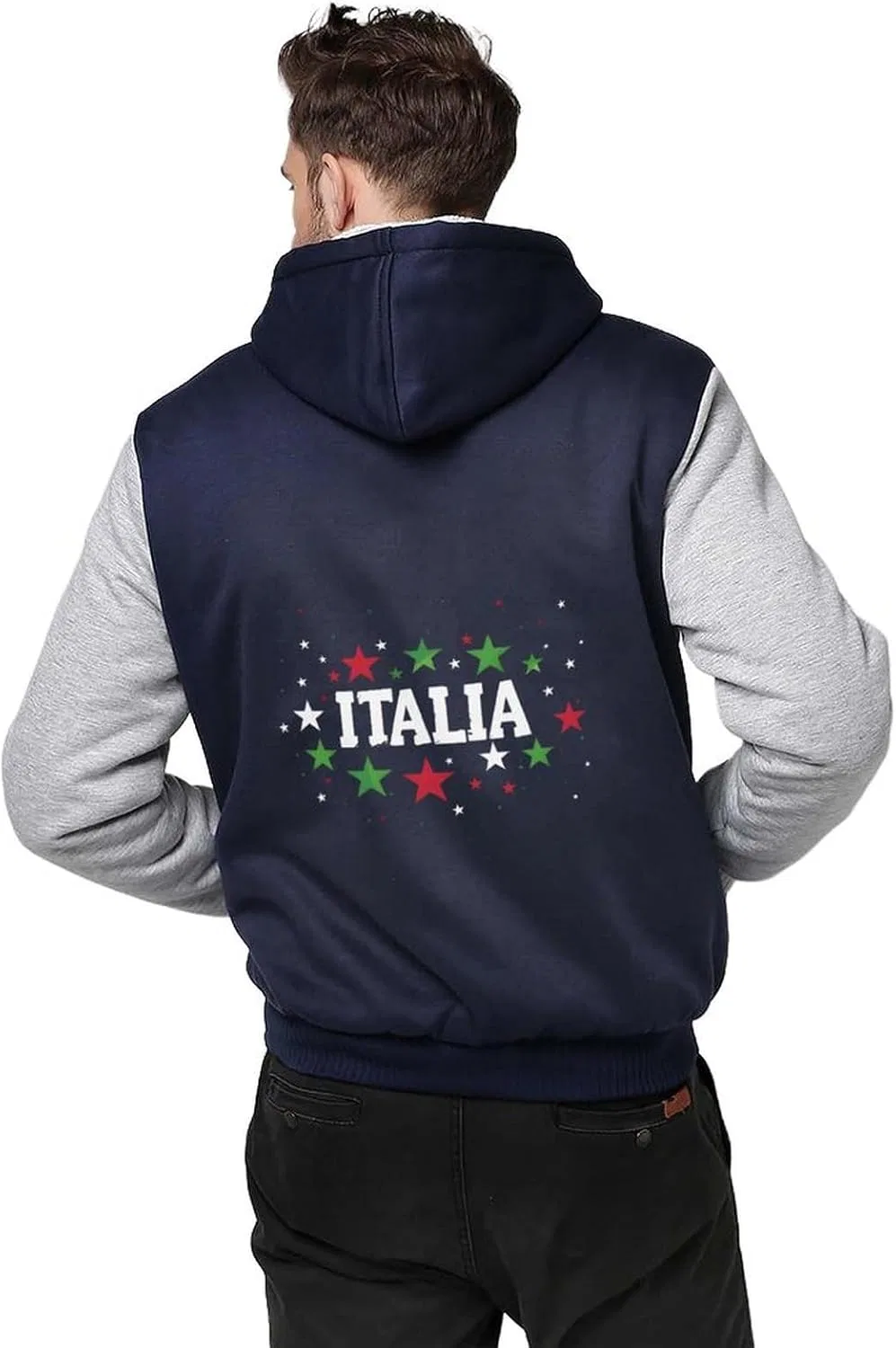 Итальянская Italia Italy Italiano Теплая мужская толстовка с капюшоном Толстая флисовая куртка Пальто на молнии с карманами Зимняя — фото 2