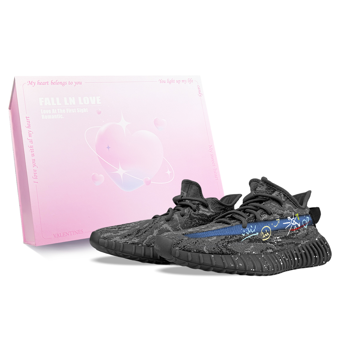 

Adidas Originals Изнашивающиеся повседневные кроссовки Yeezy Boost 350 V2 низкие унисекс черно-синие, цвет Black Blue