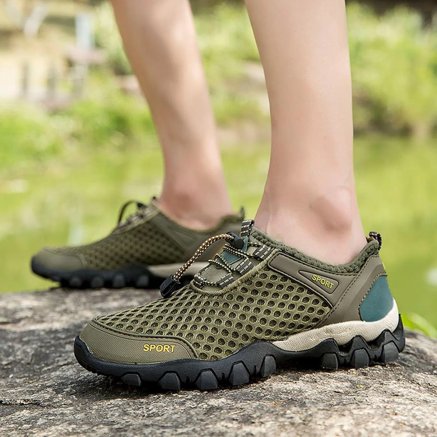 Мужские беговые кроссовки, дышащие кроссовки для фитнеса, кроссовки для бега с амортизацией, ортопедические кроссовки, сетчатые, нескользящие Sfwqoifou, Green — фото 3