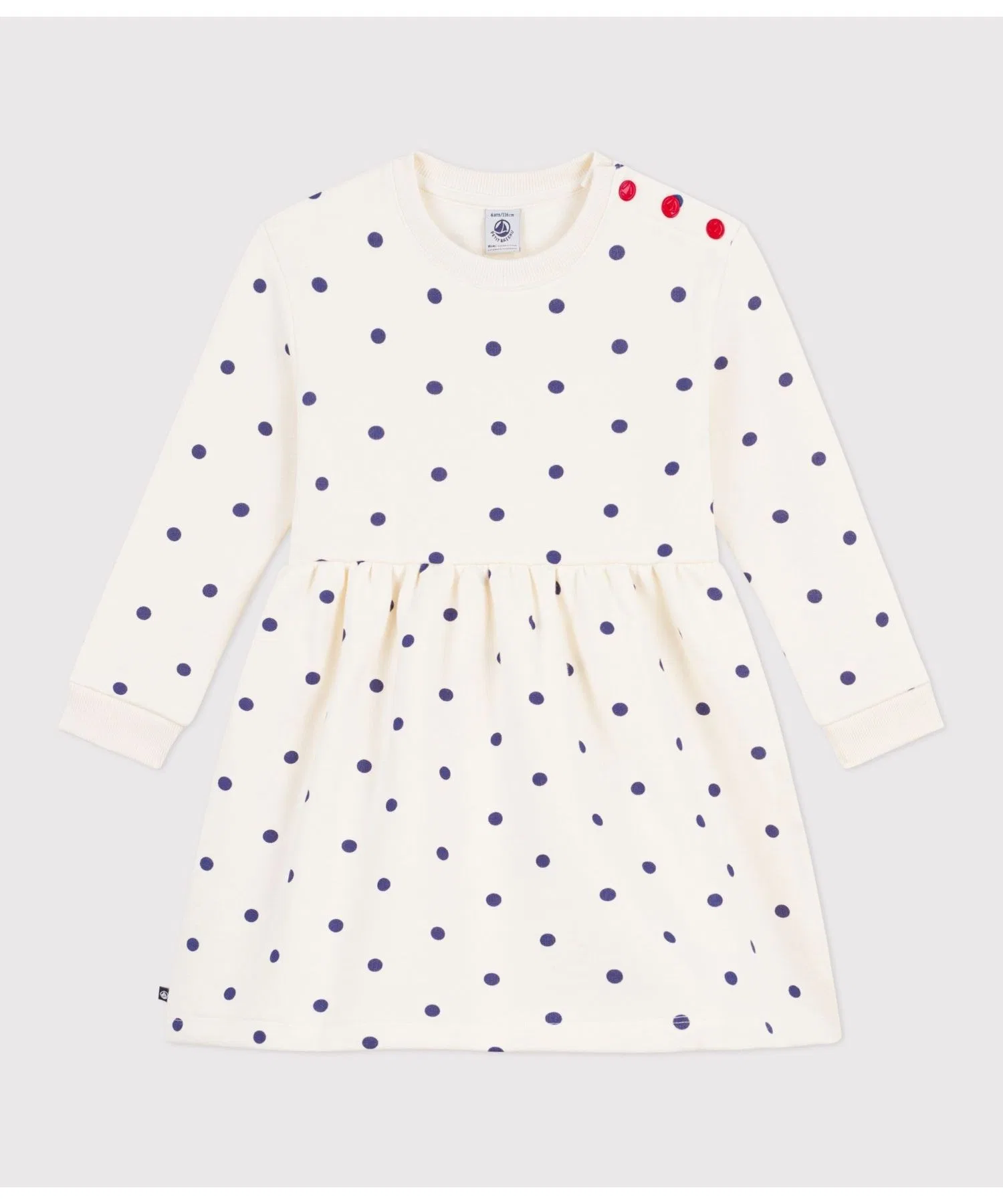 Детское платье в горошек с начесом PETIT BATEAU синее