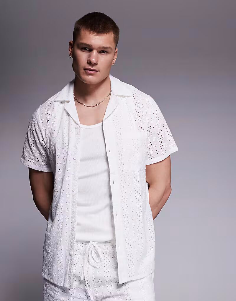 

Пляжная рубашка South Beach Broderie с короткими рукавами, белая