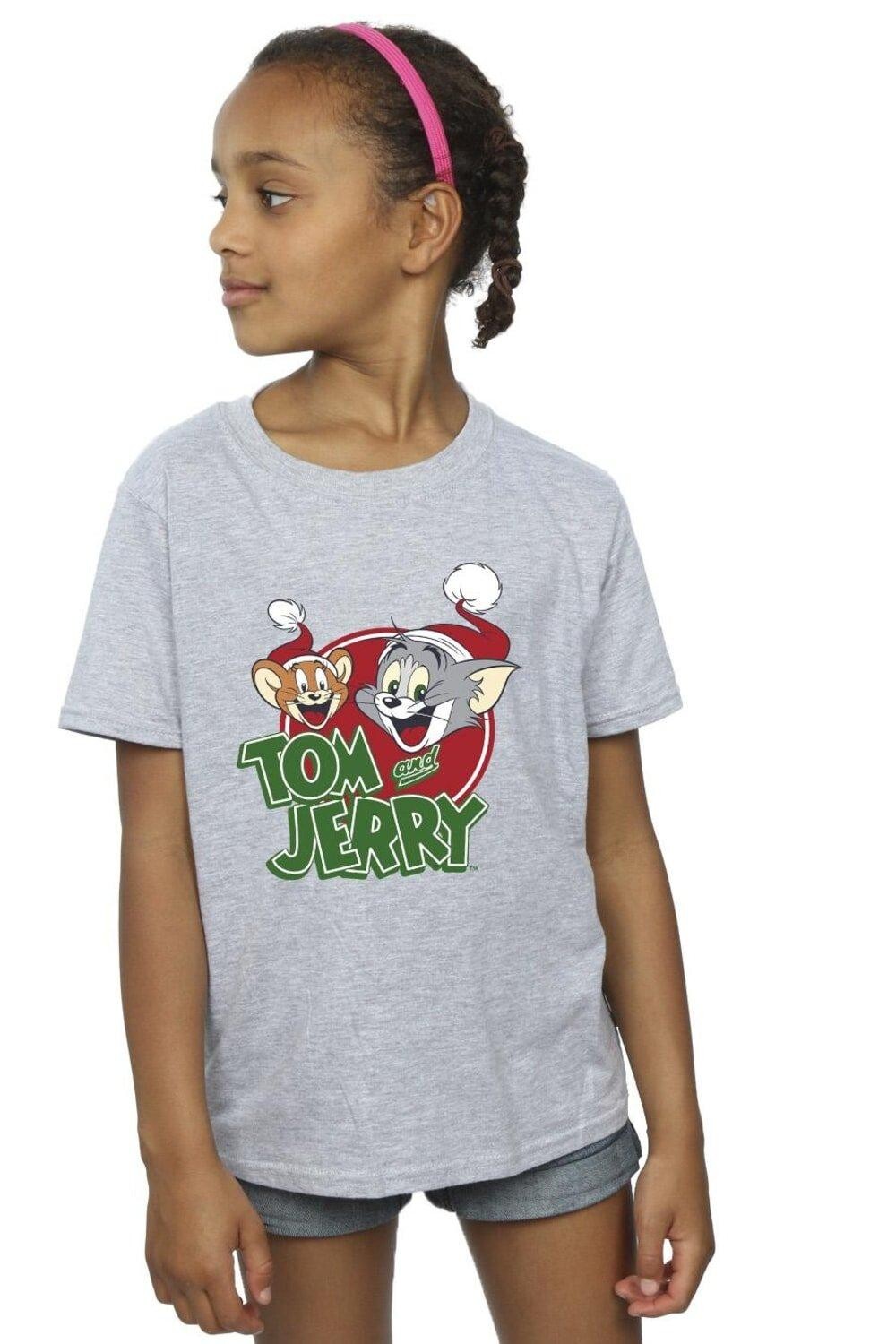 

Хлопковая футболка с логотипом Christmas Hat Tom & Jerry, серый