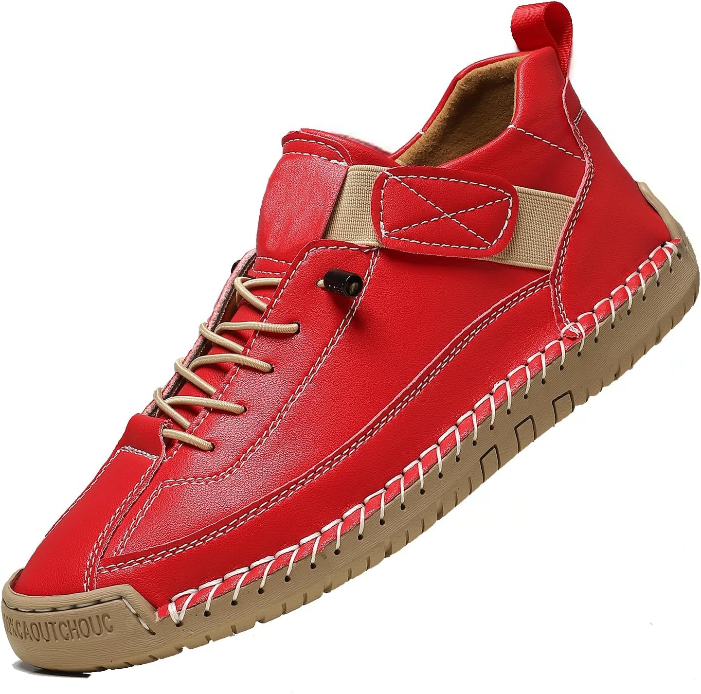 

Удобные ортопедические кроссовки для женщин и мужчин, ручная работа, кожаные, мягкие, комфортные повседневные лоферы на плоской подошве Generic, красный