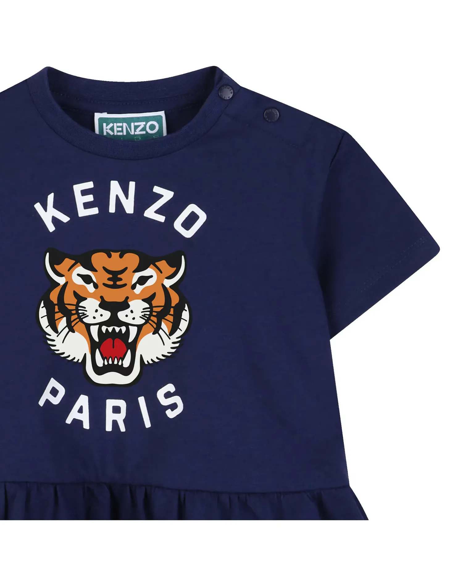 Платье для девочки младенца с коротким рукавом с животным принтом из хлопка Kenzo Kids, синий — фото 2