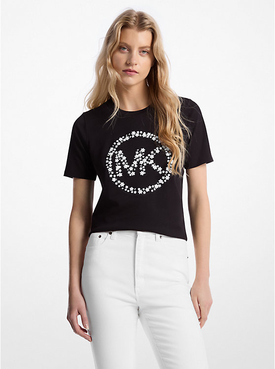 

Футболка из хлопка с декорированным логотипом Michael Kors, черный