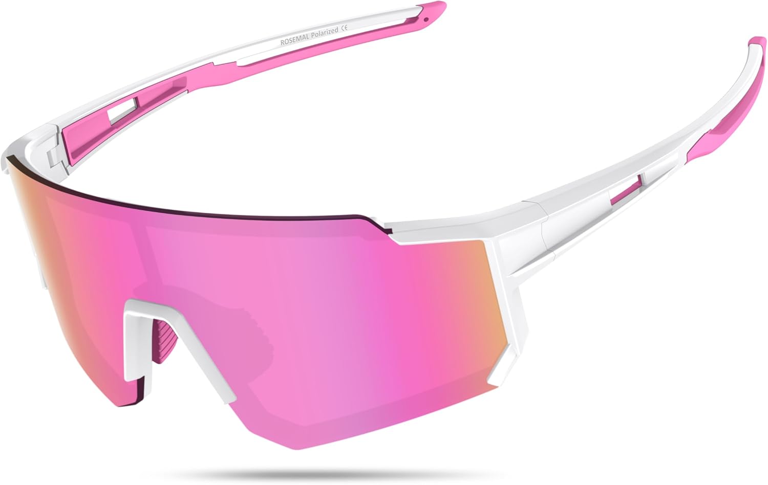 

Поляризованные спортивные солнцезащитные очки для мужчин, женщин и молодежи: бейсбол, бег, велоспорт, вождение, рыбалка, теннис, гольф, мотоцикл, TAC UV400 TR90 Rosemal, White Pink