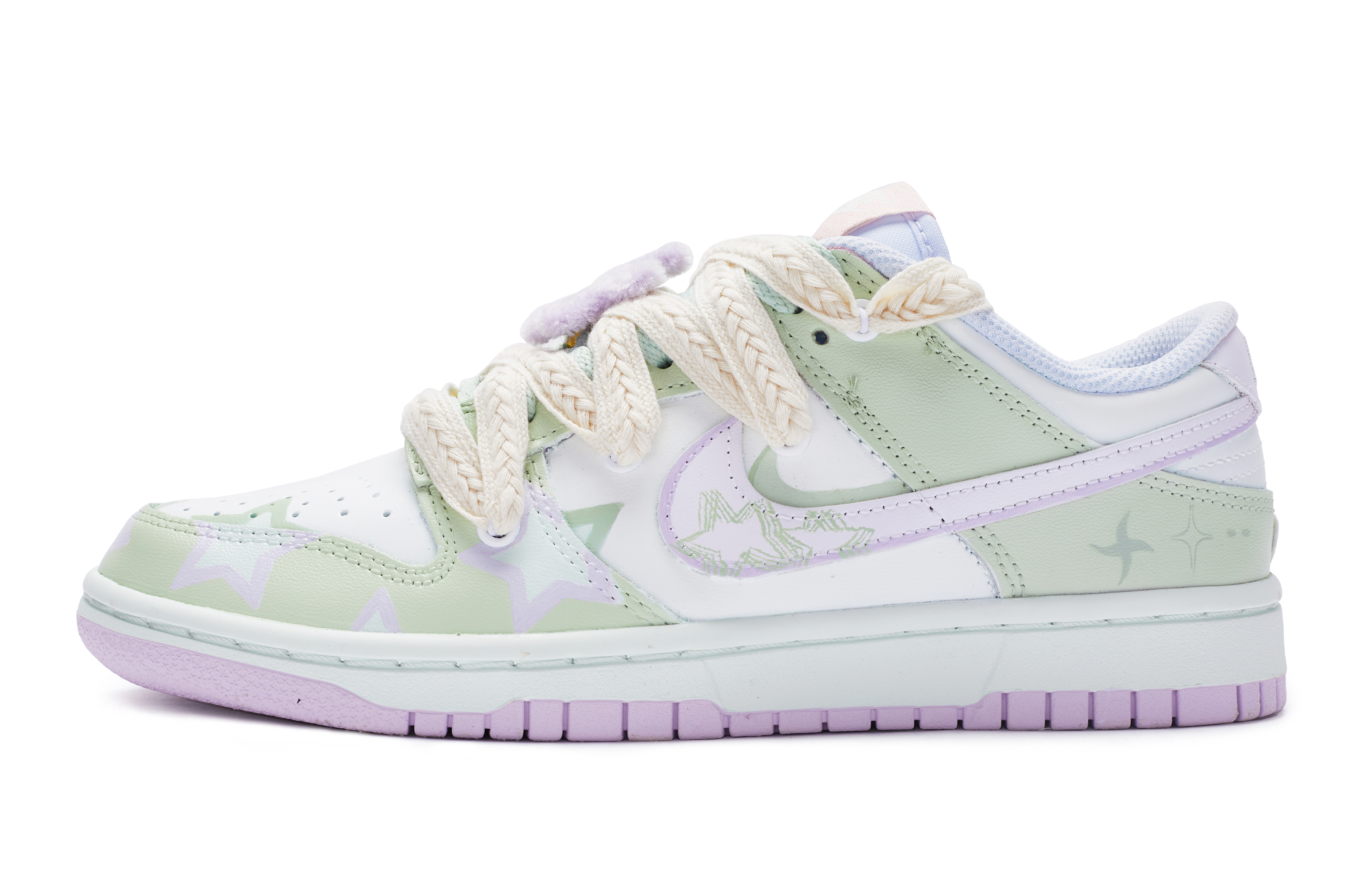 Nike Кроссовки для скейтбординга Dunk Low Top женские, белые, зеленые, фиолетовые
