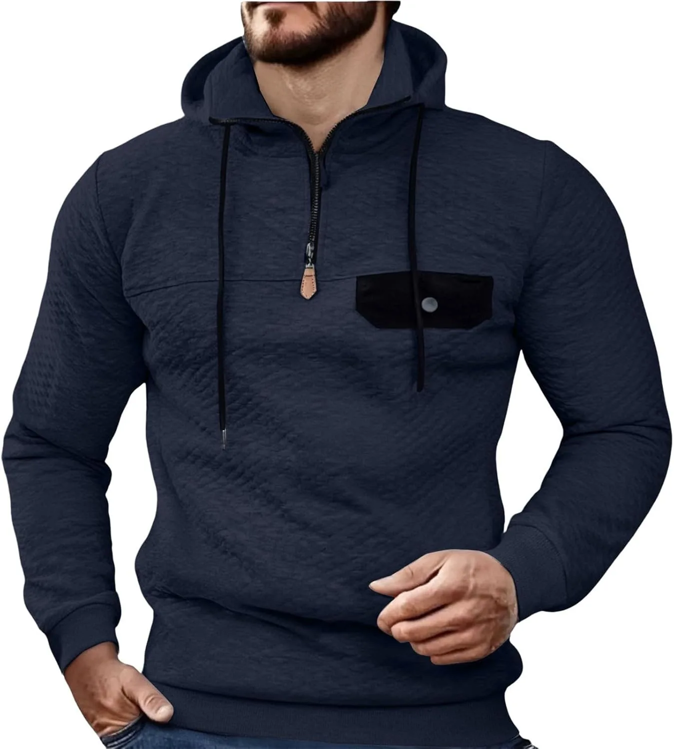 

Мужская стеганая толстовка с капюшоном и карманами CAOQAO