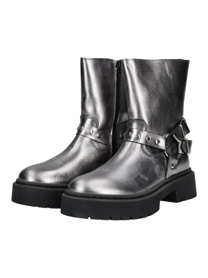 Ботинки женские Steve Madden Stiefel кожаные с эффектом металлик, серебряный — фото 3