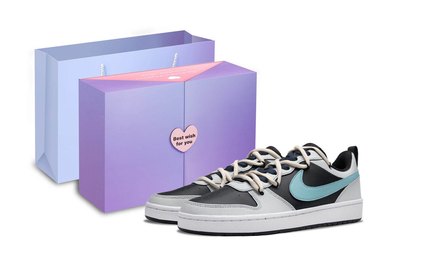 

Кроссовки Nike Court Borough Skateboarding Shoes Women's Low-top Black/Emerald Rise/Photo Blue, черный/синий