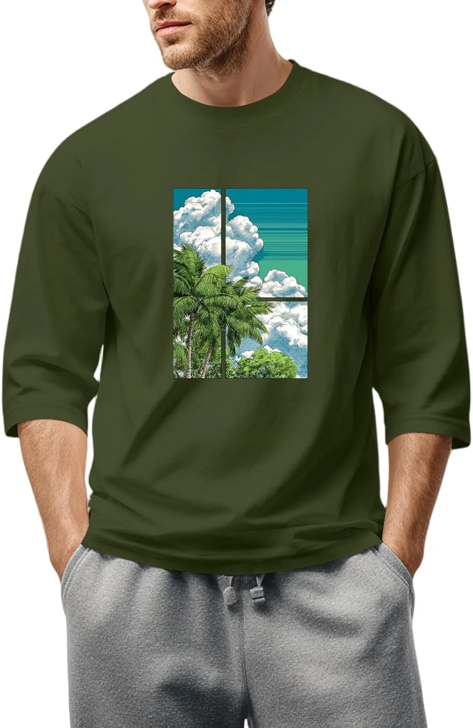 

Футболка мужская Casual с принтом, классический крой, 3/4 рукава FQZWONG