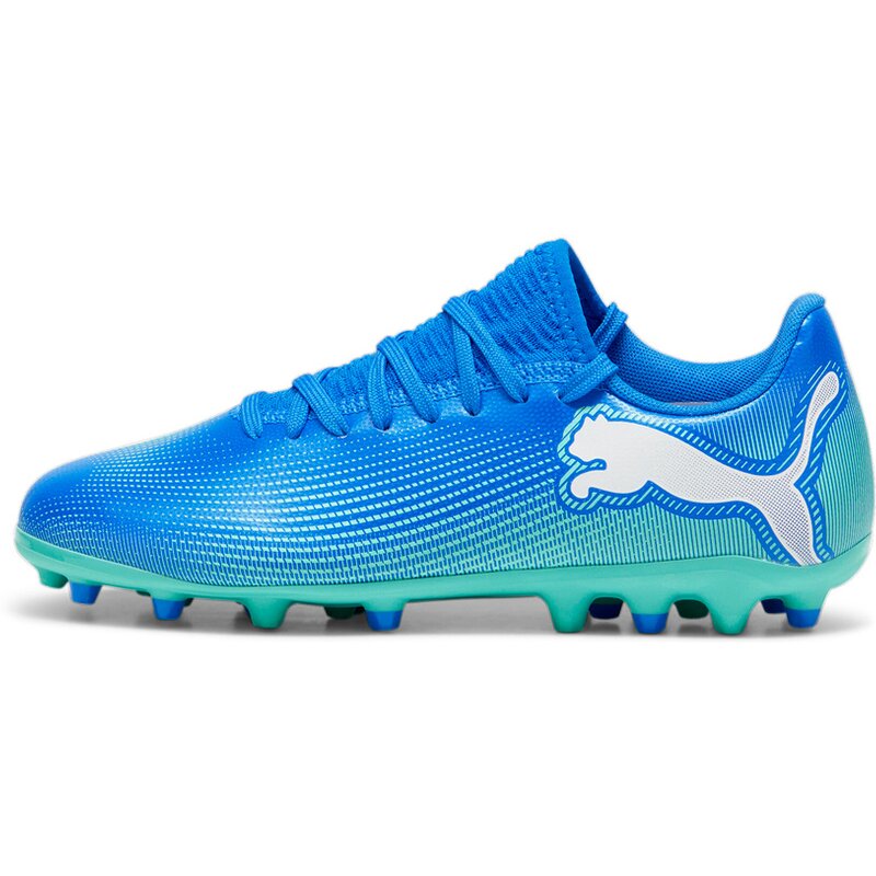 Футбольные бутсы для игры на хард Future 7 Play MG JR Puma, цвет hyperlink blue-mint-puma white — фото 4