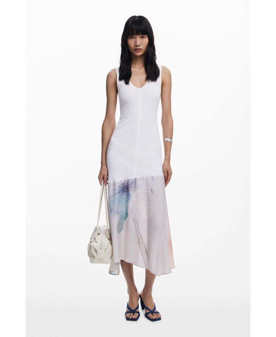 

Женское комбинированное платье с V-образным вырезом Desigual, White