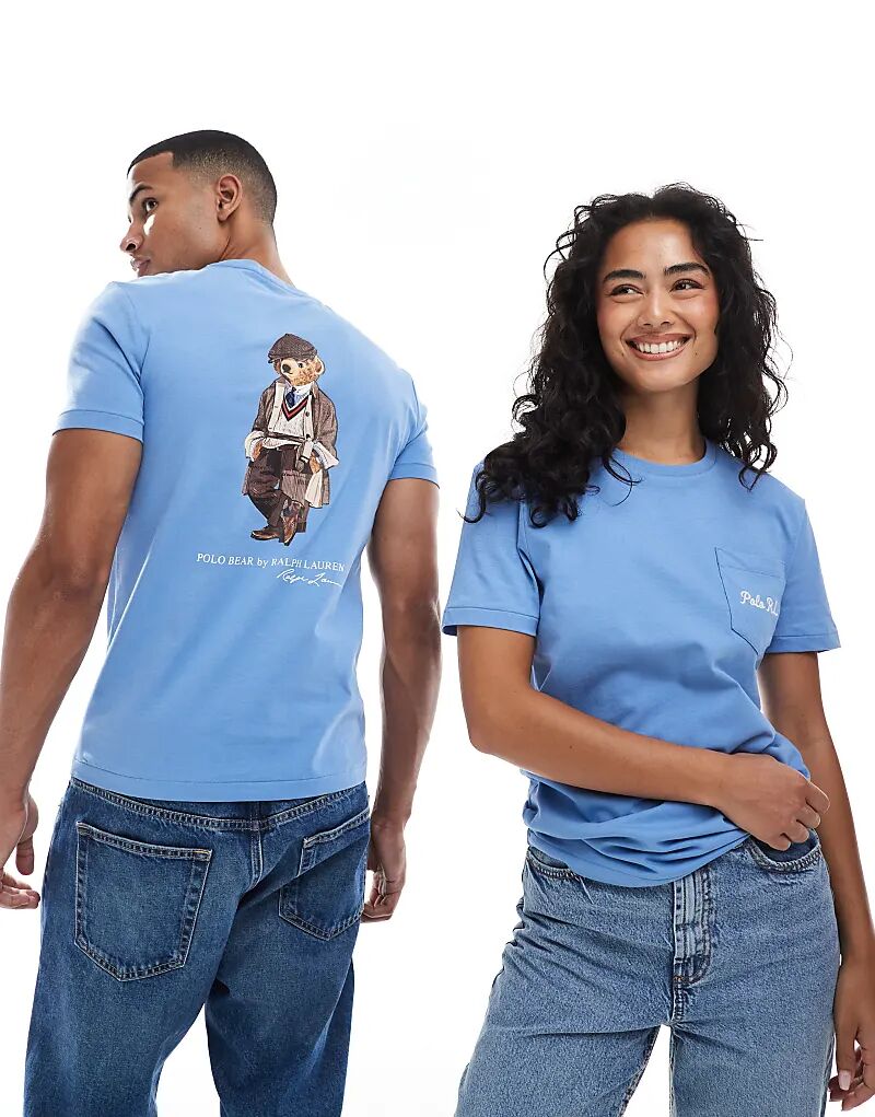 

Футболка Polo Ralph Lauren Heritage с принтом в виде медвежьей спины, средне-синего цвета
