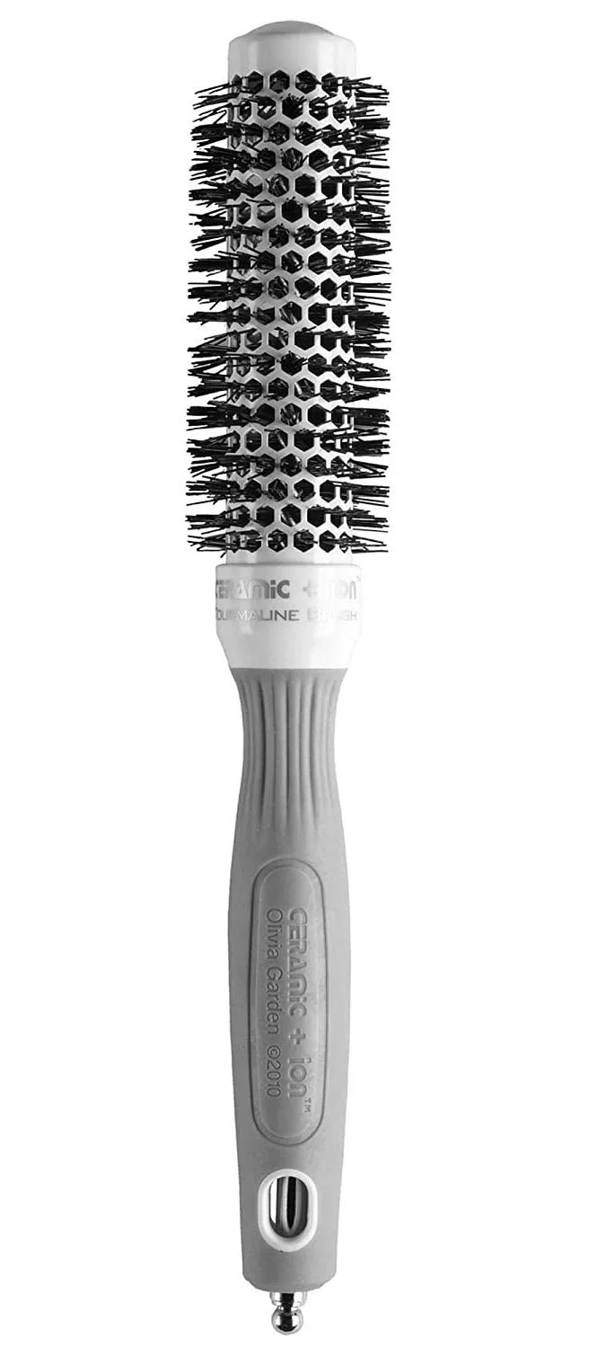 Термощетка для укладки волос Olivia Garden Ceramic + Ion Round Thermal Hair Brush - не электрическая - профессиональная щетка для нормальных и густых волос. 2,5 см, White/Grey