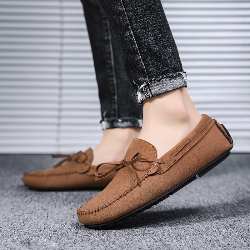 Мужские лоферы с круглым носом, замша Vamp Boat Boat Shoes Driving Locasters Sayfur, коричневый — фото 4