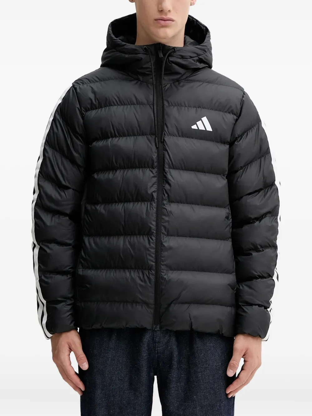 

Пуховик с капюшоном и полосками Adidas, черный