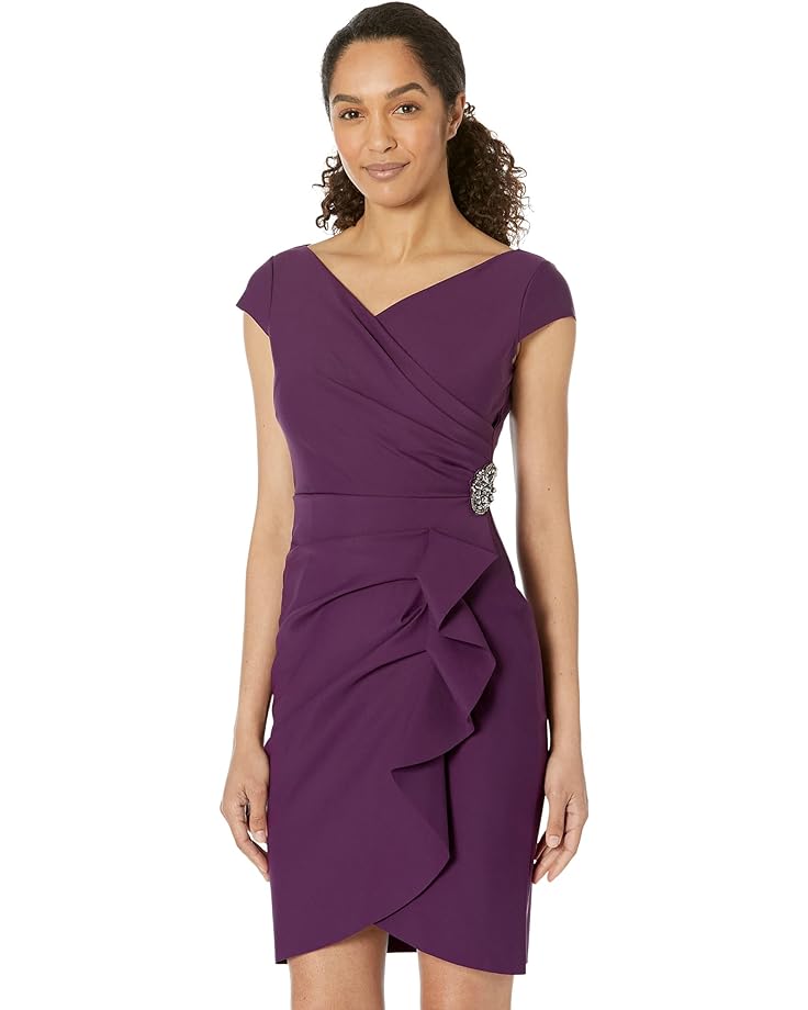 

Платье Alex Evenings Short Sheath with Surplice Neckline and Cascade Skirt Detail, цвет Summer Plum