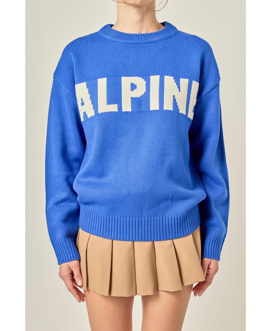 

Женский свитер с круглым вырезом и ярким принтом English Factory, Royal blue/white