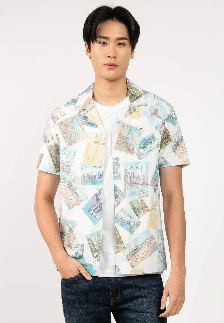 Рубашка с коротким рукавом, Regular Fit, принт, Tommy Jeans Tommy Hilfiger, экрю