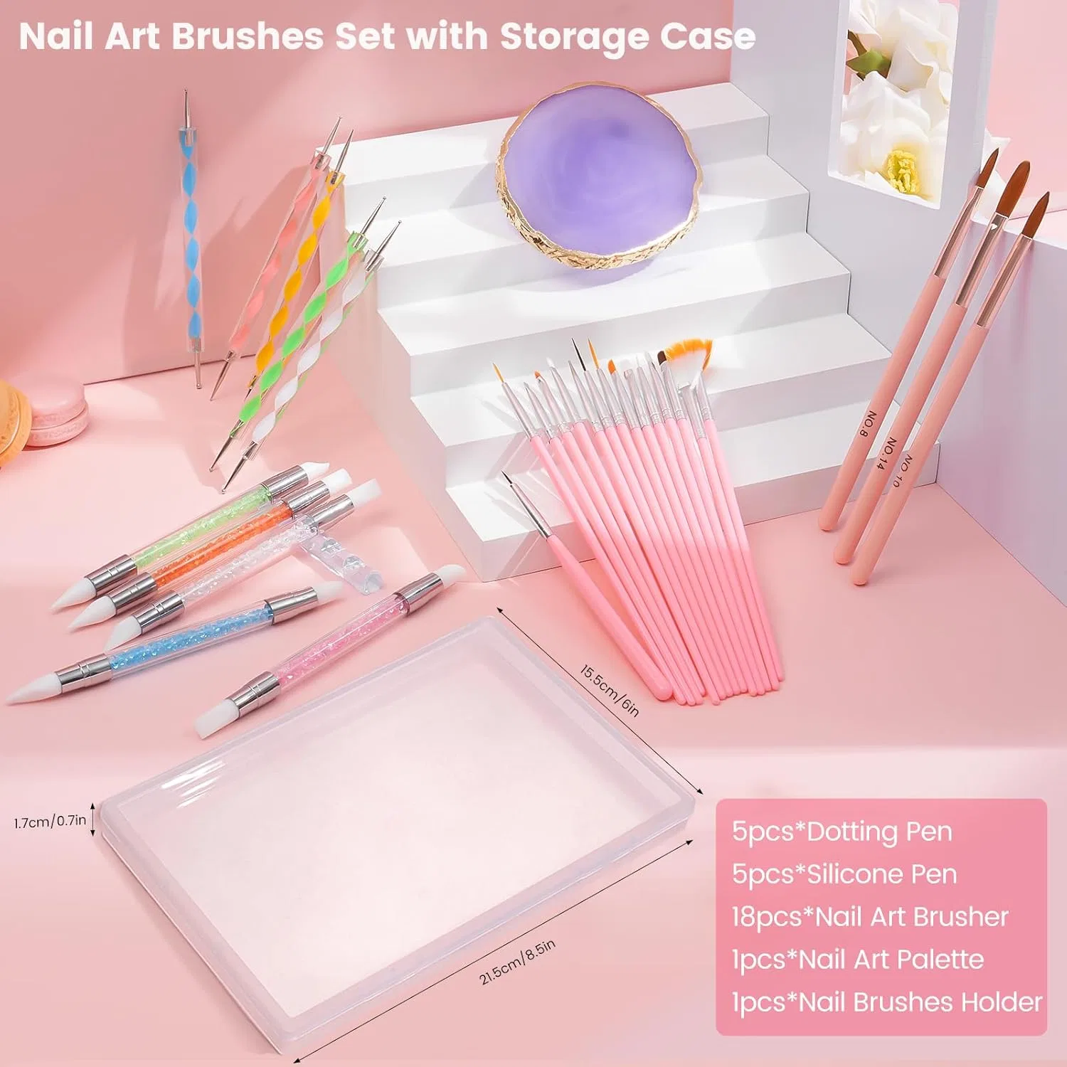 Набор кистей для гелевых ногтей из 31 предмета Yokilly, 31Pcs-Pink — фото 2