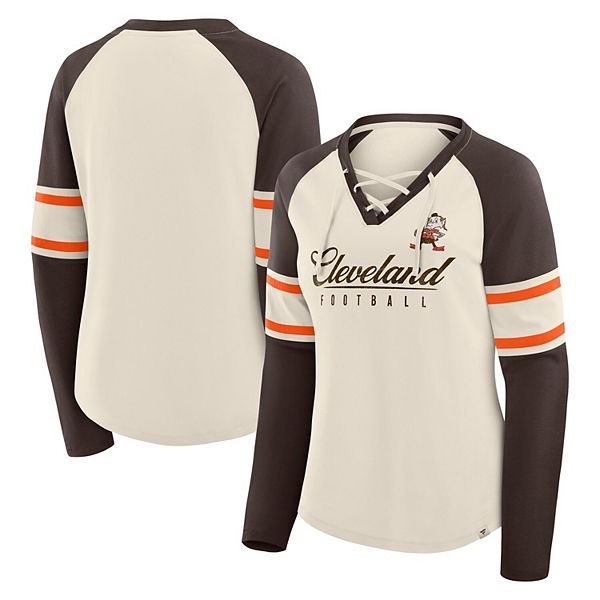 

Женская футболка Cleveland Browns Hometown Gridiron Hero с v-образным вырезом и длинными рукавами реглан Fanatics, Коричневый, Женская футболка Cleveland Browns Hometown Gridiron Hero с v-образным вырезом и длинными рукавами реглан Fanatics